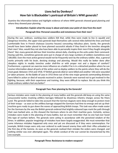 WWI - Lions Led  by Donkeys