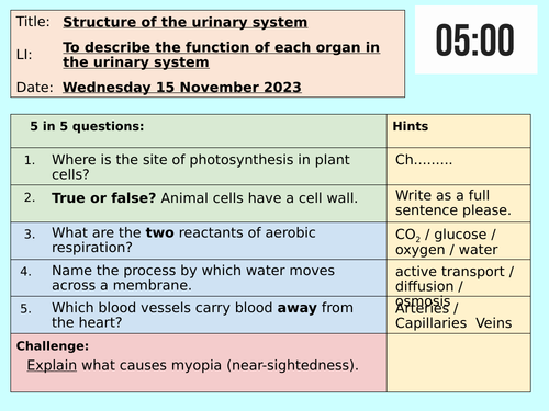 AQA GCSE Structure of the urinary system
