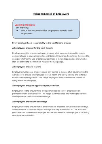Responsibilities of an Employer