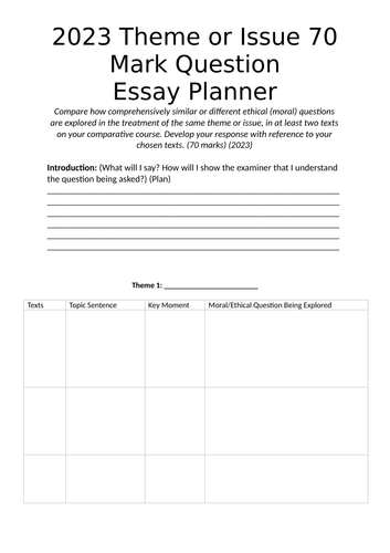 Higher Level English Theme or Issue (Comparative) 2023 Q Essay Planner