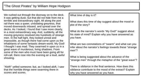 Fiction Pre 20C William Hope Hodgson "The Ghost Pirates" Starter Guided Reading HW Inference CRR