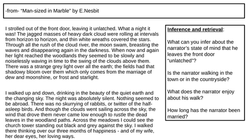 KS4 Reading Fiction Skills Close Guided HW Revision "Man Sized in Marble" inference analysis