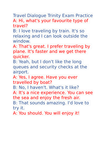 Trinity Exam Part 3 Speaking Dialogue - Transport