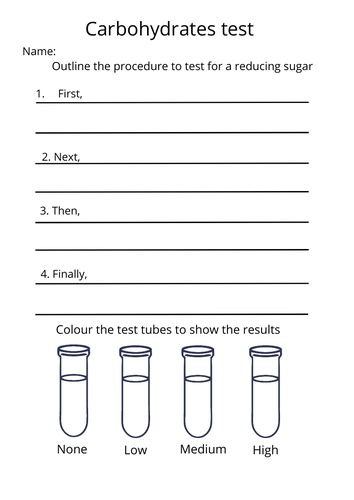 Benedict's test procedure and results worksheet