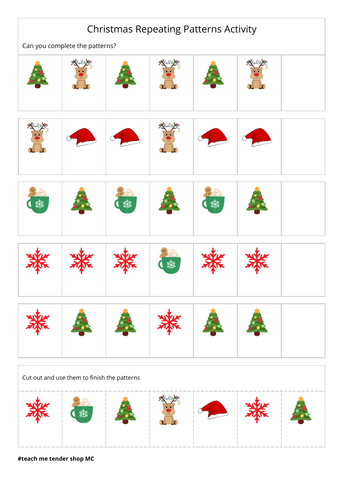 Christmas. 12 Repeating Patterns worksheets | Teaching Resources