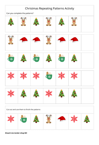 Christmas. 12 Repeating Patterns worksheets