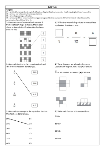 Y5  Fractions, Decimals and Percentages