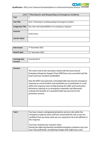 BTEC 2020 LEVEL 3 UNIT 7