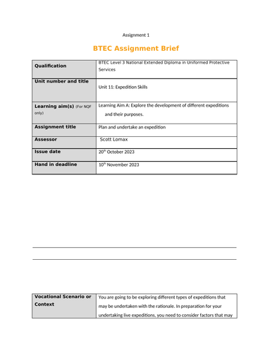 Unit 11 Expeditions BTEC 2020 Level 3