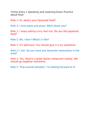 Trinity Exam Part 3 Speaking Dialogue - Food