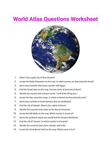 Geography World Atlas Worksheet
