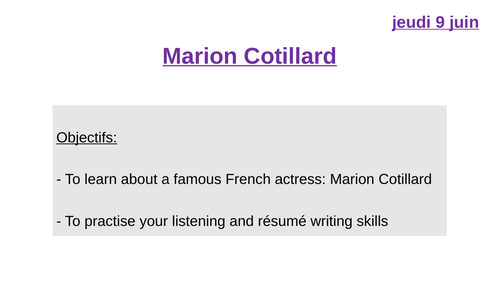 AQA A level year 1 - Découvrir Marion Cotillard, cinéma français