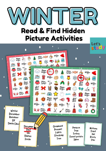 Winter. Christmas. Read & Find Hidden Picture Activities.