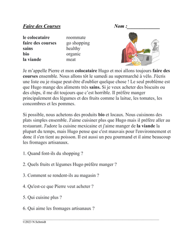Faire des Courses Lecture: French Grocery Shopping Reading