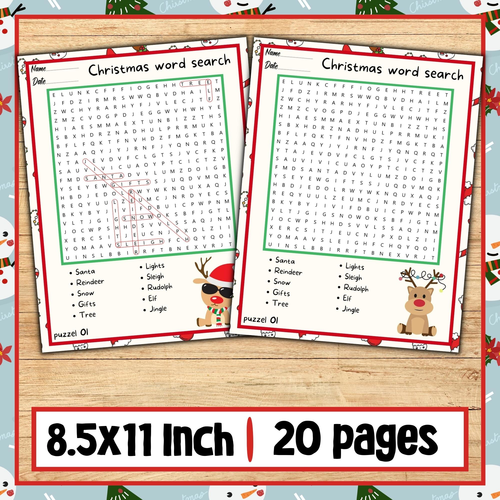 Christmas Word search game | Winter puzzles - activities | worksheets k-2