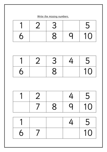 Missing number sheet to 10