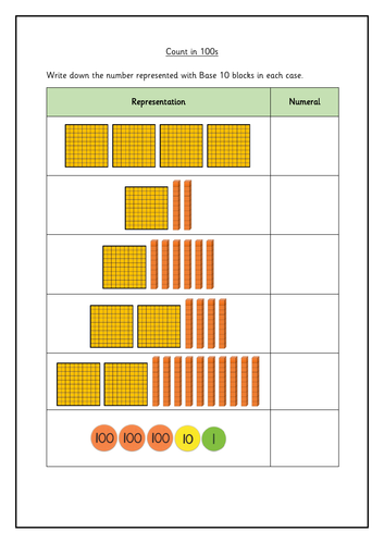 Count in 100s worksheet using base 10 | Teaching Resources