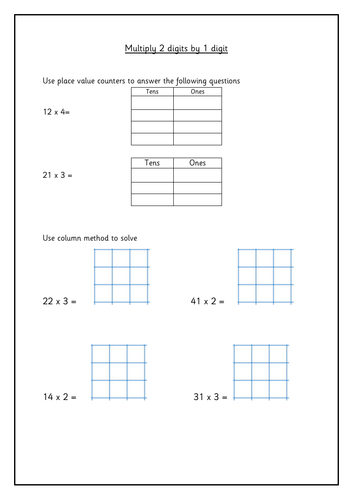 Multiply 2 digits by 1 digit