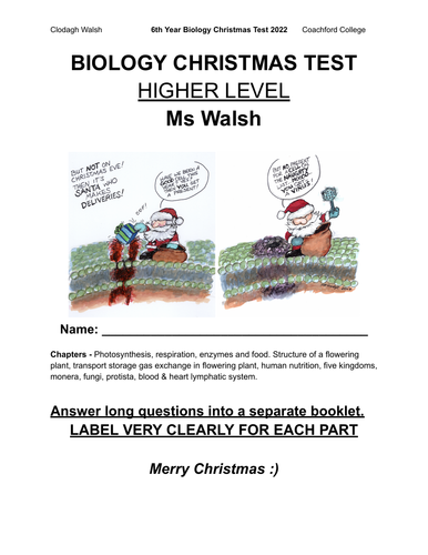 6th year Biology Christmas Test with marking scheme HIGHER LEVEL