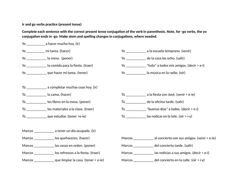 Ir and go verbs practice (present tense)