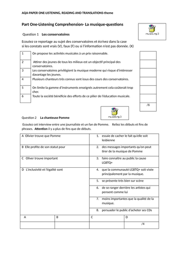 La musique-Paper 1 AQA style French A level practice paper