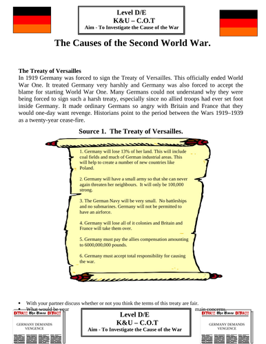 The Treaty of Versailles - Make Germany Pay Video Resource and Workbook Activities 8  page Resource