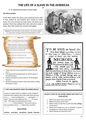 Life of Slaves in the Plantations Resource Pack - Primary, Secondary and Comprehension Activities