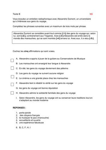 IB French -Listening-Text B HL-Gens du voyage