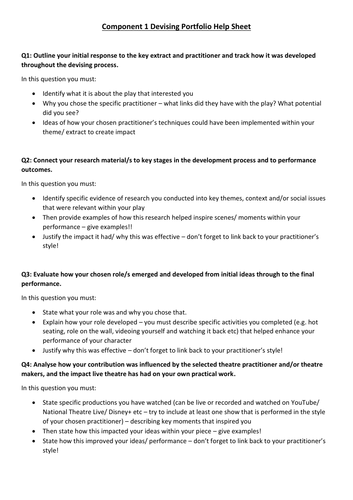 Edexcel A Level Drama Component 1 Portfolio Coursework Help Sheet