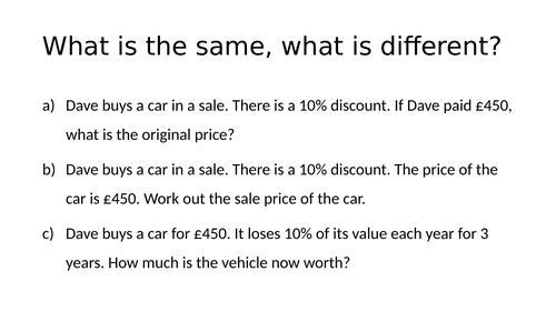 percentages word problem revision