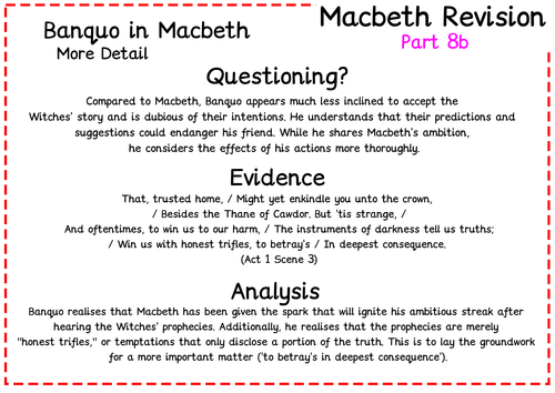 GCSE AQA Banquo Macbeth Character Revision Pack