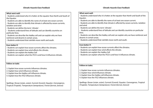 Feedback and Follow on Task Sheets