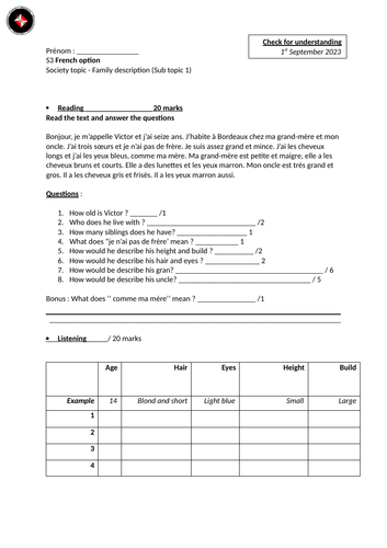 S3 Ma Famille - description  assessment