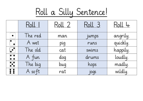 Roll a Silly Sentence - KS1 resource