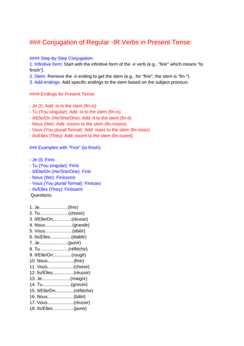 FRENCH PRESENT IR VERBS