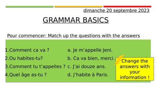 Year 7 French Baseline Lesson
