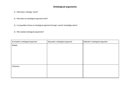 Metaphysics of God - Anselm's Ontological Argument