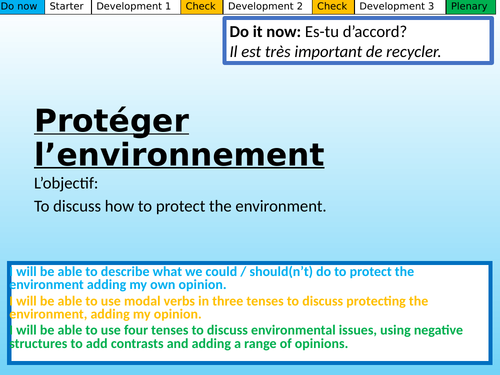 Protéger l’environnement Studio GCSE French Mod 8.2