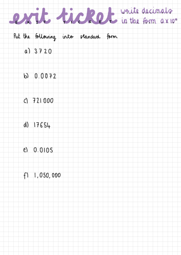 White Rose Maths Year 7 Place Value & Ordering Exit Tickets