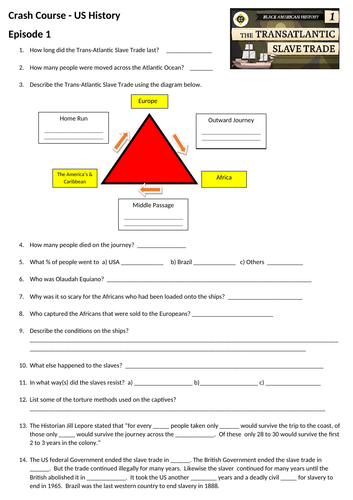 Crash Course - Black American History Series Slavery (Ep 1-10   Booklet of 10 Pages )