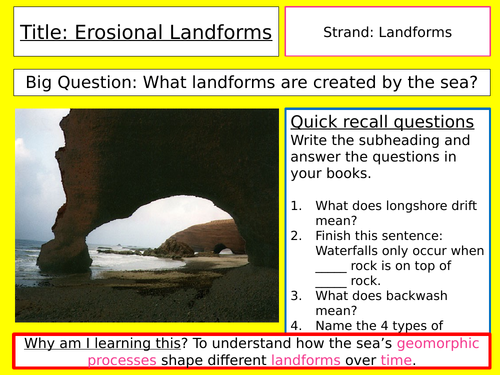 Erosional landforms created by waves | Teaching Resources