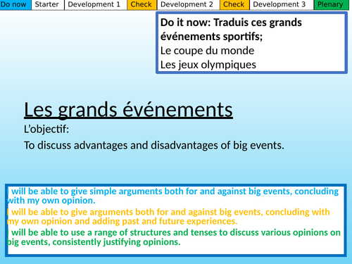 Les grands événements Studio GCSE French Mod 8.5