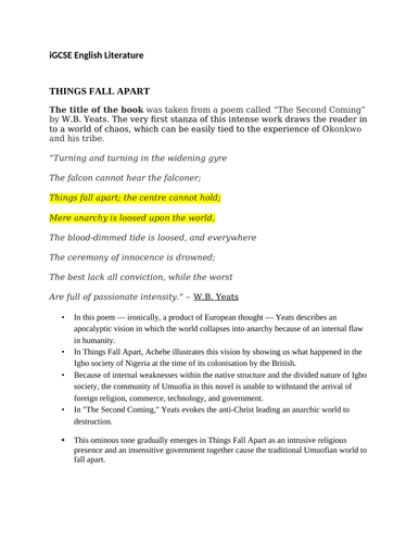 Revise "Things Fall Apart" iGCSE English Literature Level 9