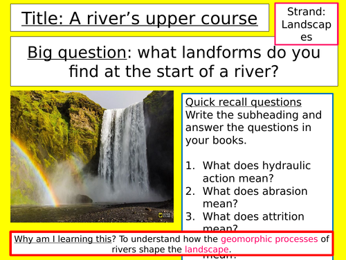 Upper course features in a river