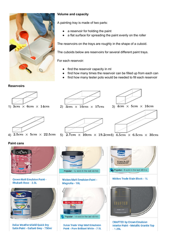 Volume and capacity painting tray task