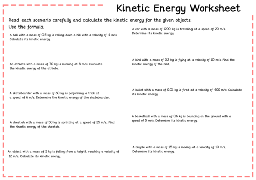 GCSE (1-9) Physics Kinetic Energy Worksheet