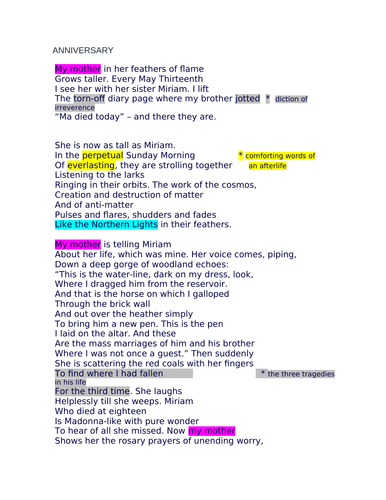 GCSE ENGLISH LITERATURE : poetry anthology "Anniversary" by Ted Hughes ...