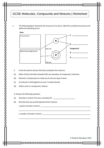 GCSE Chemistry: Molecules, Compounds & Mixtures Worksheet