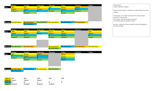 GSCE & A Level 2 Year Revision Timetable / Plan