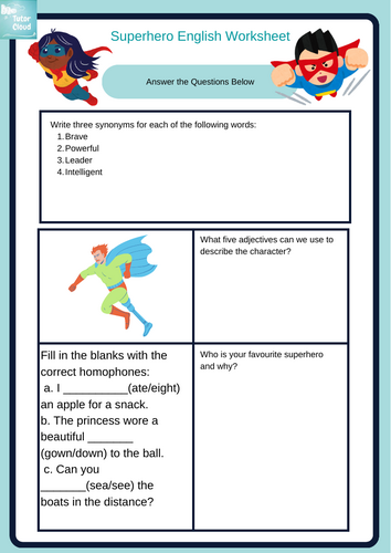 Year 4 Marvel Avengers English worksheet/activities | Teaching Resources